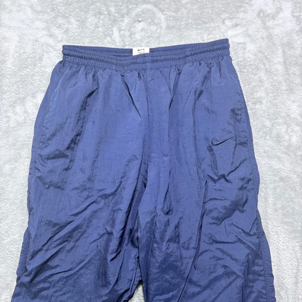 Vintage Nike Track Pants Mens Medium Navy Blue Lined Crinkle Nylon Zip Cuff